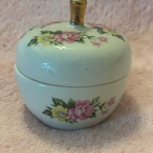 Floral Ceramic Trinket Box with Gold Accent